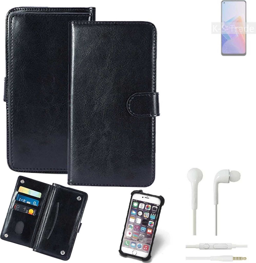 K-S-Trade 360° Hülle kompatibel mit Oppo F21 Pro 5G inkl. Headphones schwarz Kunstleder Case BookCase WalletCase Kunstlederederhülle Handyhülle,