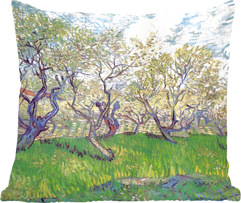 MuchoWow Zierkissen Sofakissen Wohnzimmer Dekokissen 40x40 cm Obstgarten mit blühenden Pflaumen - Gemälde von Vincent van Gogh - Foto Kissen - ...