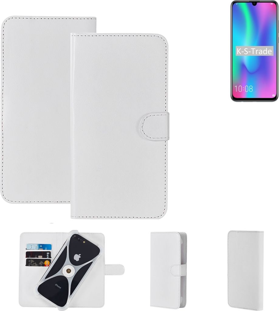K-S-Trade Handy Hülle Schutz Hülle kompatibel mit Huawei Honor 10 Lite Cover Case Bookstyle Bumper weiß 1x