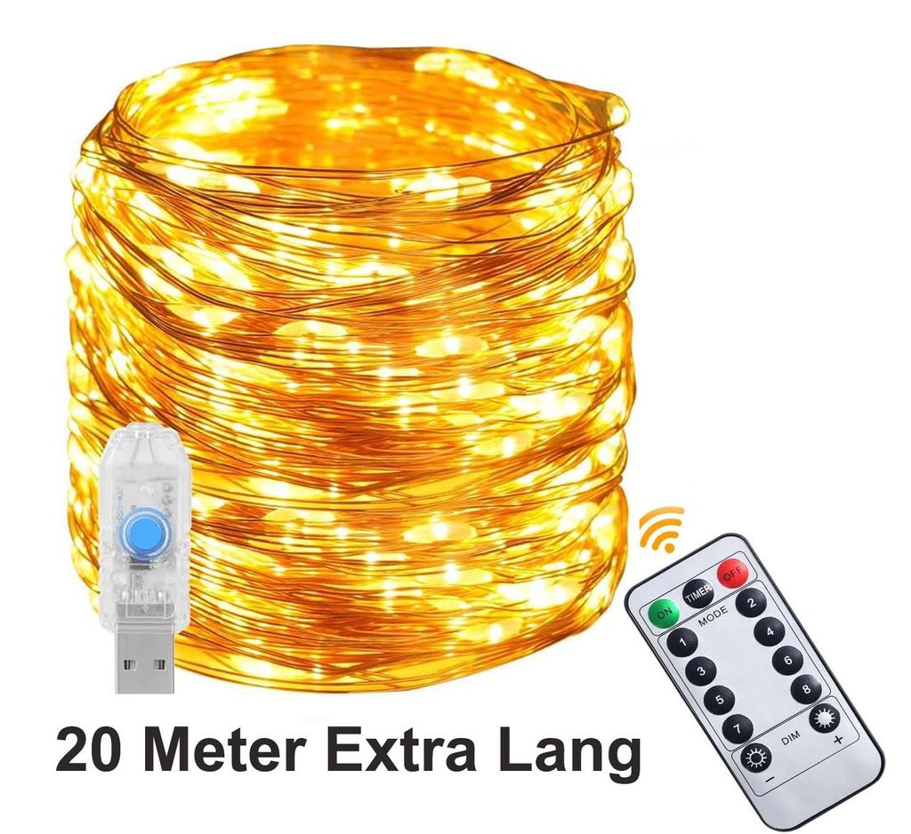 LED Lichterkette LANG mit 200 LEDs, 20Meter 8 Modi Produktbild 
