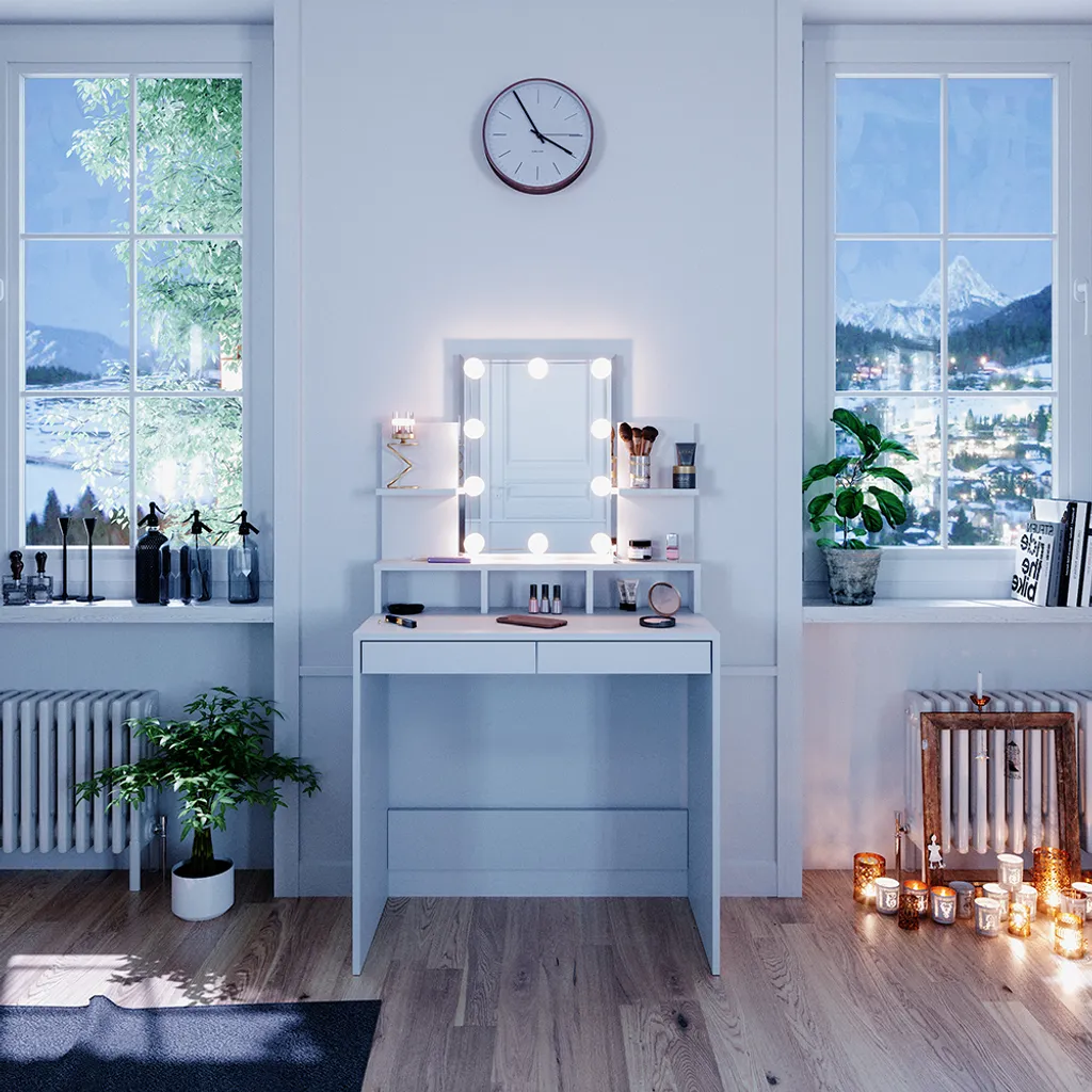 Coiffeuse pour Petite Chambre Vicco Ania 80cm avec Miroir LED Blanc - 4