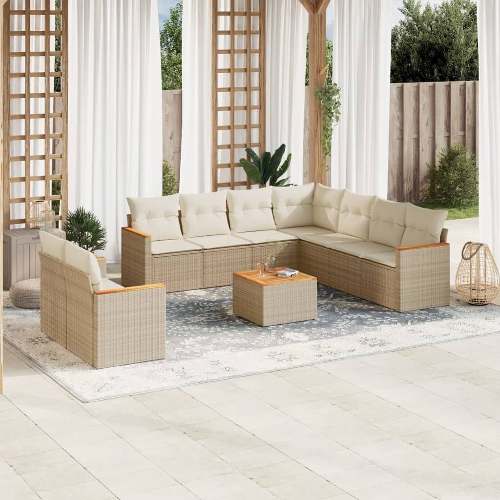 Möbel 10-tlg. Garten-Sofagarnitur mit Kissen Beige Poly Produktbild 