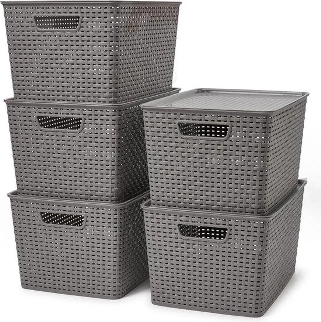 Organisateur de placard de cuisine 17L lot de 5 boîtes effet osier chic