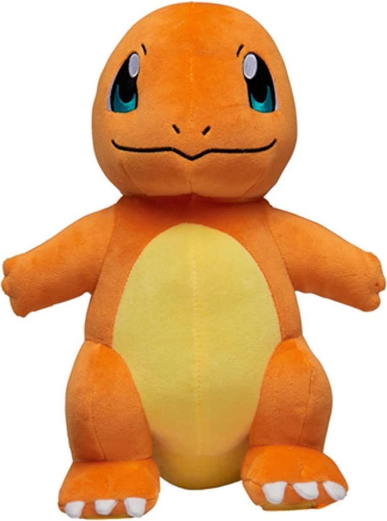 A plush toy of the Pokemon character Charmander is shown against a white background.