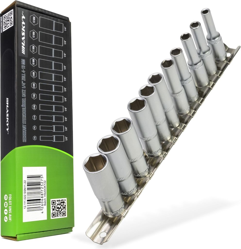 HASKYY Steckschlüssel-Set lang 4-13mm Sechskant auf Metallschiene