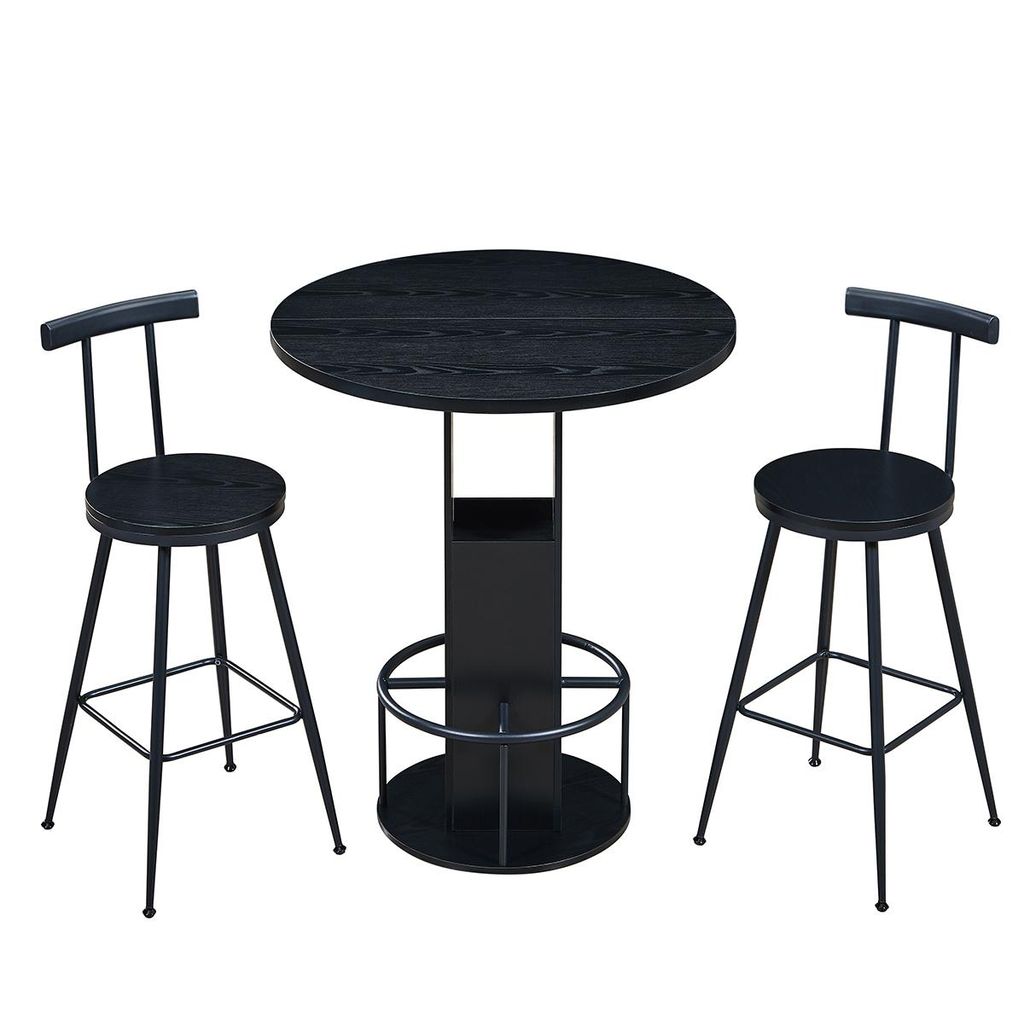 3-tlg Bartisch-Set mit 31,5-Zoll Küchentisch und 2 Barstühlen für Esszimmer Bars Schwarz
