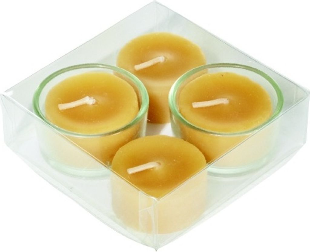 100 % Bienenwachs Teelichter mit Glas 4er Set Produktbild 
