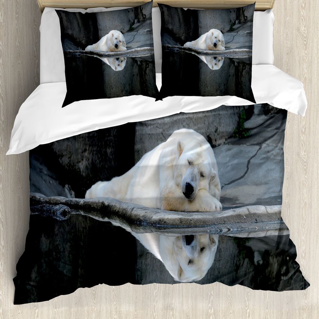 ABAKUHAUS Bär Bettbezug, Schlafen Sie ruhig Zoo-Tier, Milbensicher Allergiker geeignet mit Kissenbezügen, 155 cm x 220 cm - 80 x 80 cm, Creme Gra...