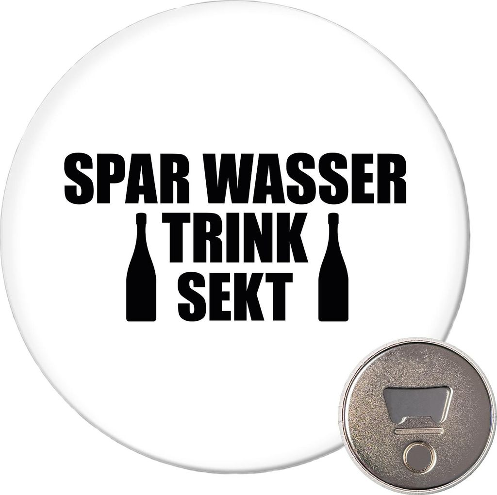 Huuraa Magnet Spar Wasser Trink Sekt Sektflasche 59mm Kühlschrankmagnet rund Flaschenöffner Geschenkidee