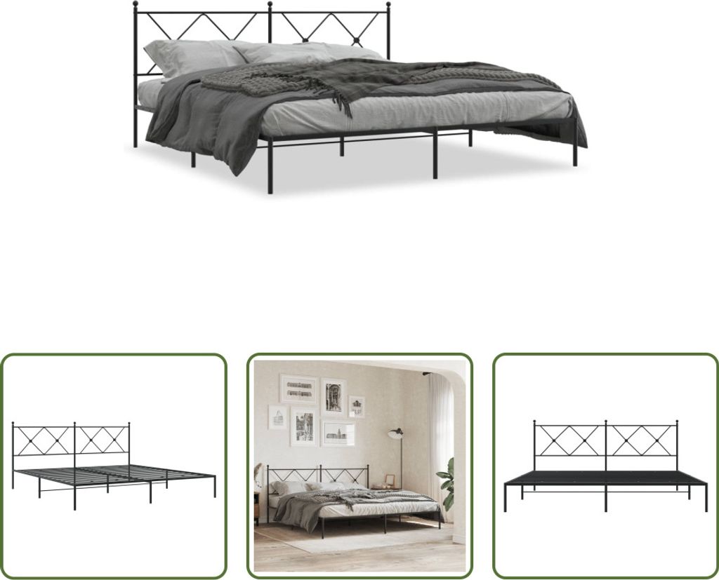 The Living Store Bettgestell mit Kopfteil Metall Schwarz 183x213 cm