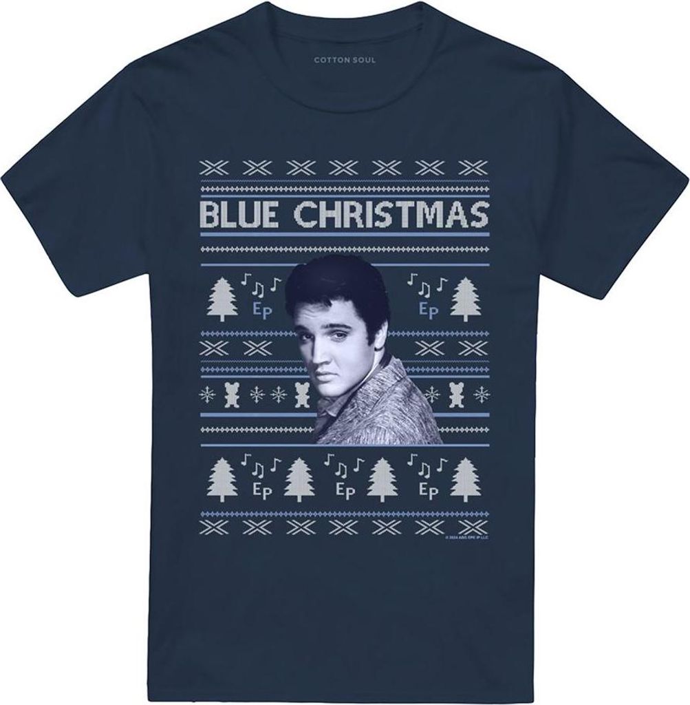 Elvis Presley - "Blue Ugly Christmas" T-Shirt für Herren/Damen Uni TV32646 (XXL) (Marine)