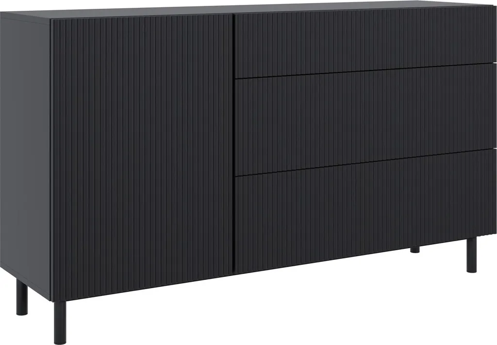 Buffet Noir 140 cm Veldio New : Rangement Chic contre le Désordre de Salon