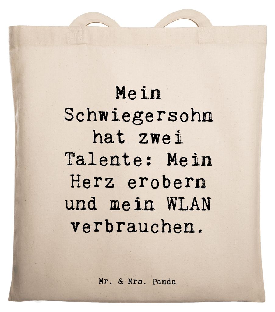 Mr. & Mrs. Panda Jutetasche Spruch Schwiegersohn Talente - Transparent - Geschenk, einzigartige Designs, Beziehung, Weihnachten, Familie, Schwieger...