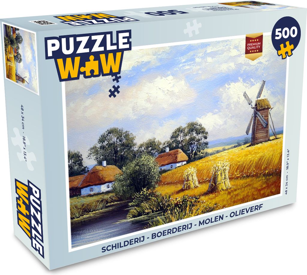 MuchoWow Puzzle 500 Teile Gemälde - Bauernhof - Mühle - Ölfarbe - 500 Teile - Kinder - Selberbauen - Puzzlespiele