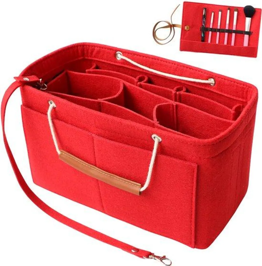 Organiseur de sac rouge avec doublure feutre et compartiment amovible
