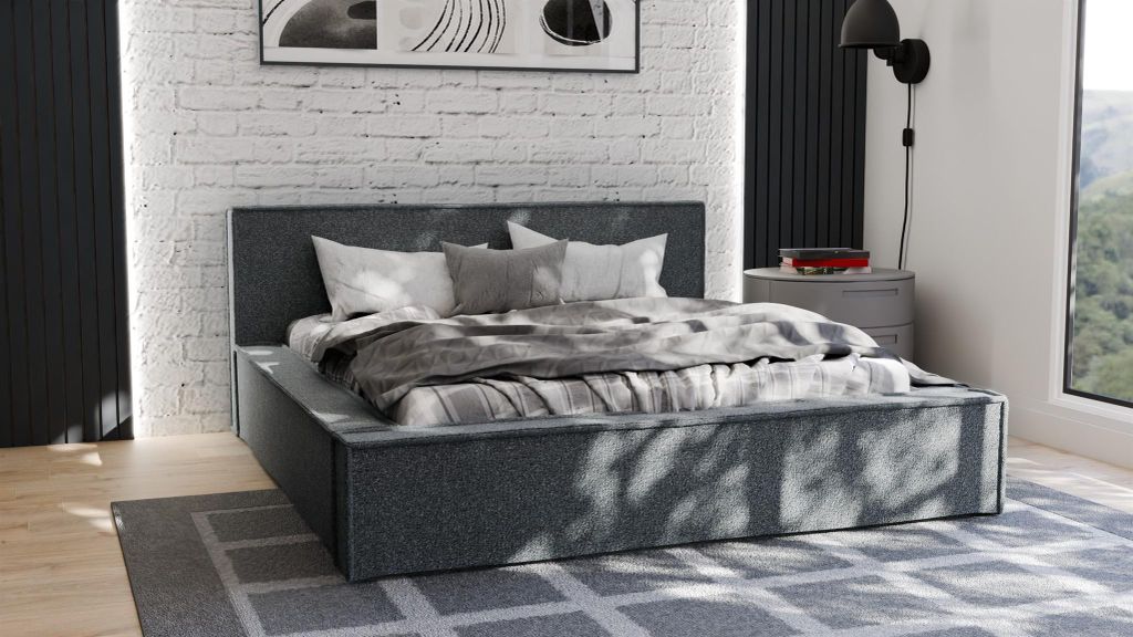 Polsterbett Doppelbett ALDANA 180x200cm Komplettset in Stoff Puente Dunkelgrau