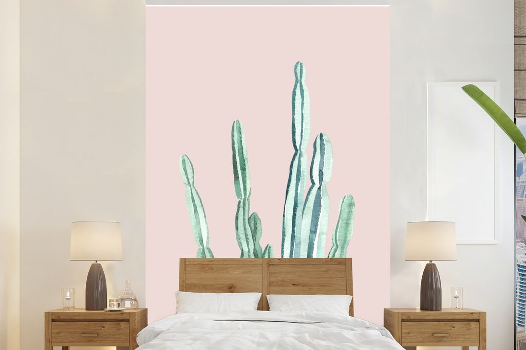 MuchoWow Fototapete für Wohnzimmer oder Schlafzimmer Wandtapete Vinyl Motivtapete Kaktus - Sukkulente - Rosa - 180x280 cm - Wallpaper