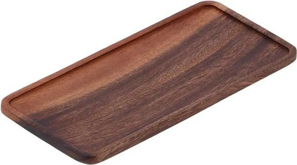 Plateau de service en noyer massif 98cm, design épuré et grande taille