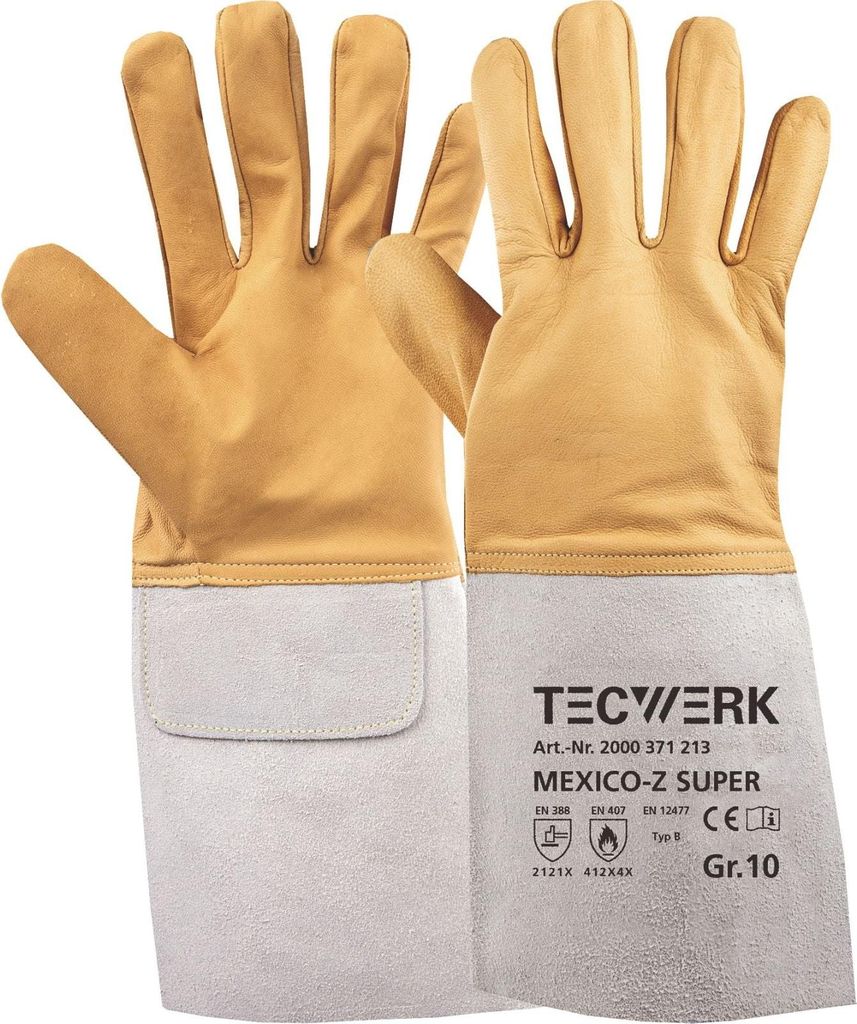 Schweißerhandschuhe Mexico Z Super Gr.9 gelb/grau EN 388/407/12477 10PA TW