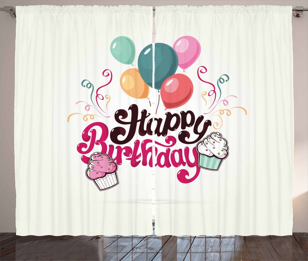 ABAKUHAUS Cupcake Rustikaler Gardine, Alles Gute zum Geburtstagsparty-Thema, Schlafzimmer Kräuselband Vorhang mit Schlaufen und Haken, 280 x 225 c...