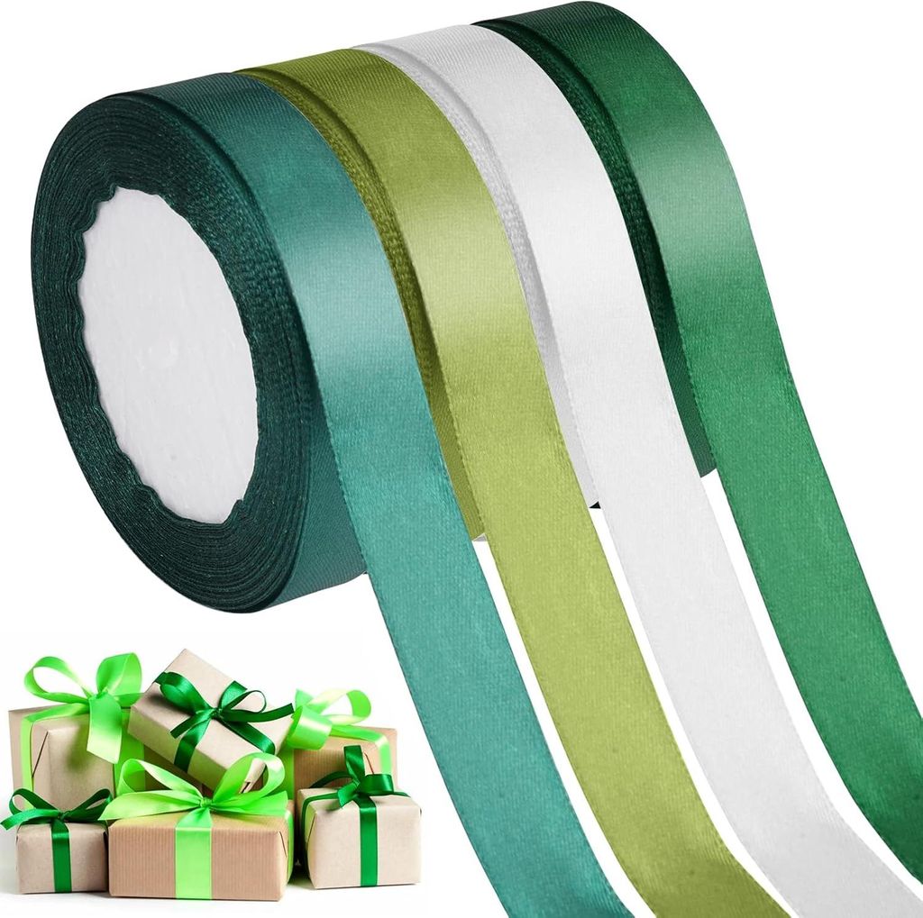 Grünes Satinband - 4 Rollen von 20mm x 88m - Für Geschenke, Hochzeiten und Geburtstage