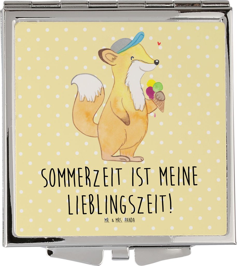 Mr. & Mrs. Panda Schminkspiegel klein Sommer Freude - Gelb Pastell - Geschenk, Klappspiegel, Klappbarer Spiegel, Wetter während des Jahres, Tasche...