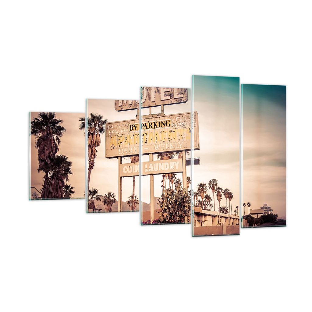 Bilder auf glas - Amerika Motel Straße Zeichen - 100x60cm - Glasbilder - Wandbilder - Kunstdruck - zum Aufhängen bereit - Wanddekoration aus Glas...