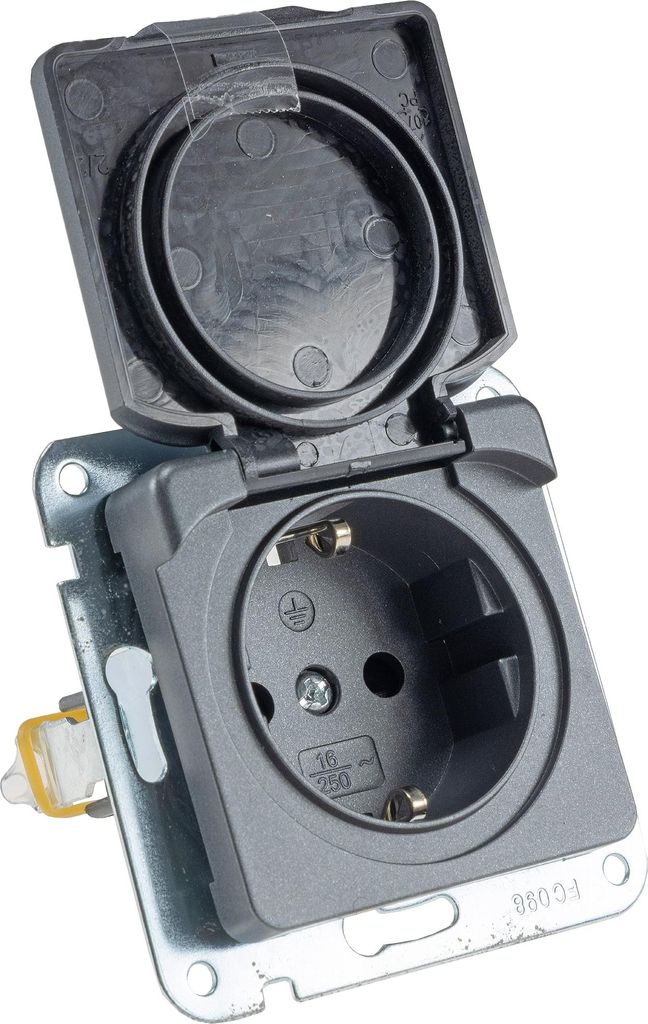 ChiliTec 23881 MILOS Schutzkontakt-Steckdose IP40 250V- 16A, mit Deckel, UP, anthrazit