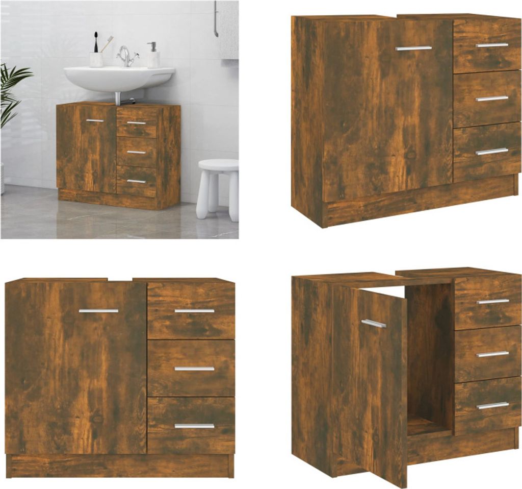 vidaXL Waschbeckenschrank Räuchereiche 63x30x54 cm Holzwerkstoff - Waschbeckenunterschrank - Waschbeckenunterschränke - Badezimmerschrank - Wasch...