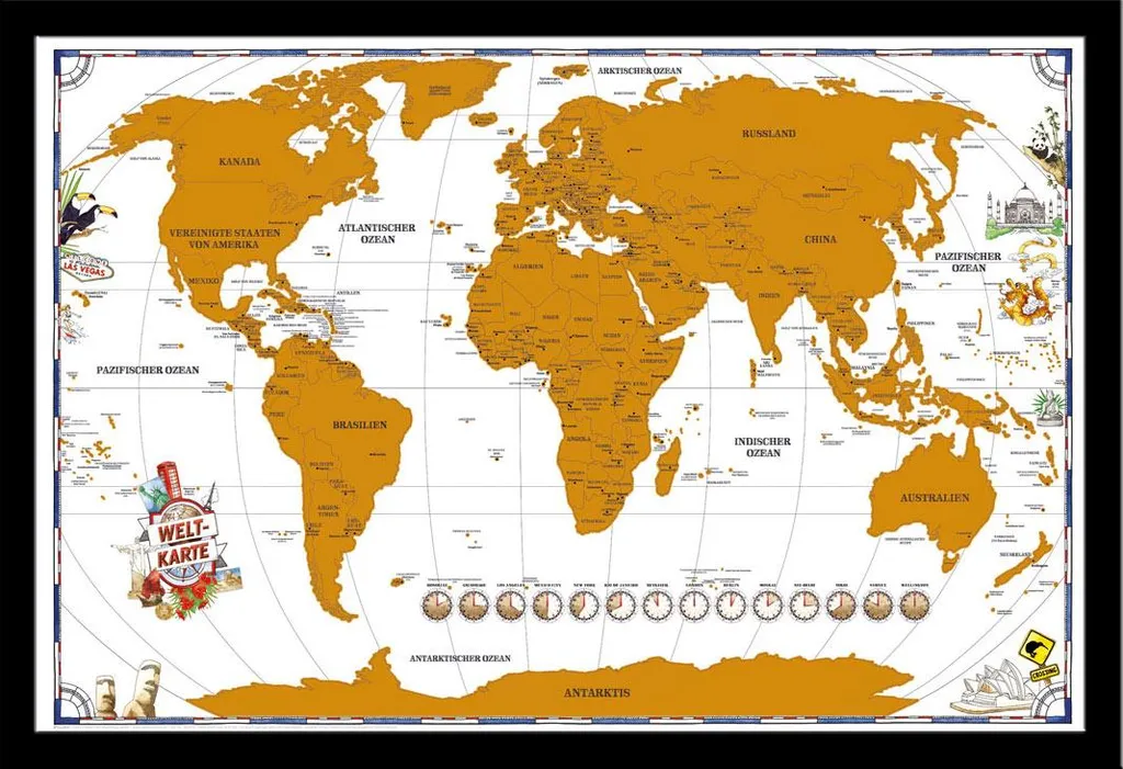 Mappa del Mondo da Grattare con Cornice Shinsuke® - Record di Viaggio