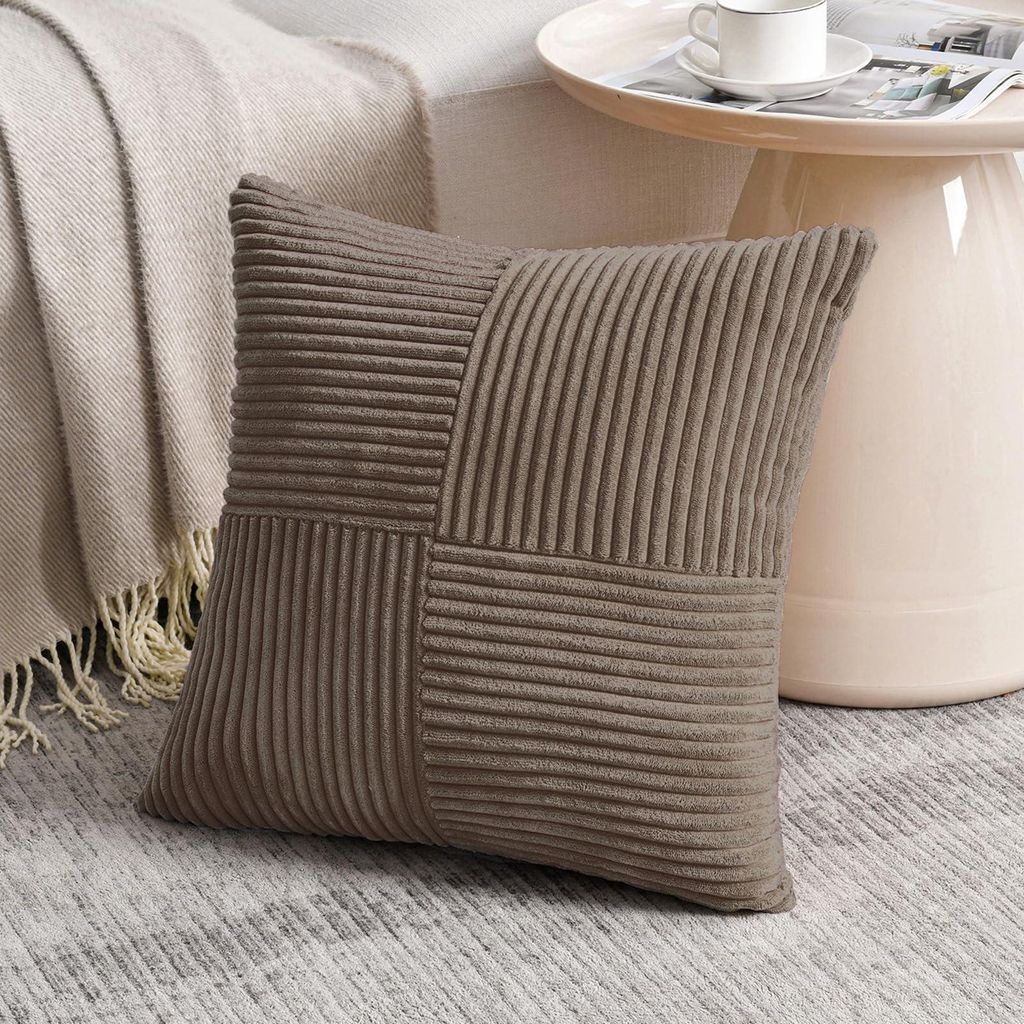 1 hellbrauner Kissenbezug 65x65 cm aus Cord, dekorativer Kissenbezug für Sofa, Boho-Dekoration