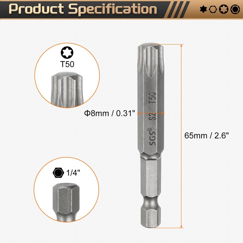 3 Stš¹ck T50 Torx Bit Set Schraubendreher Bitsatz 1/4 Zoll Sechskantschaft 65mm Lang Magnetisch Hex Sechskant Ohne Loch Spitze Bohrer Bits S2 Sta...