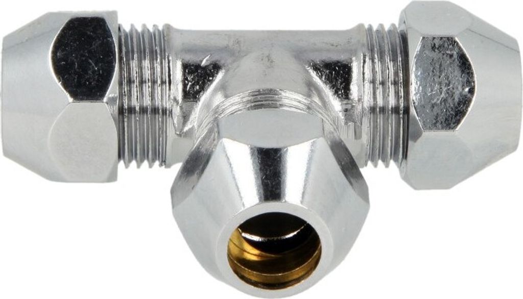 T-Stück mit Quetschverschraubungen 10 mm, verchromt