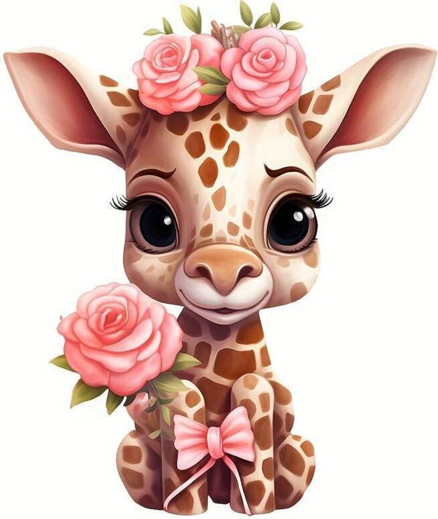 GKA großes Bügelbild süße Giraffe mit Rosen und Kulleraugen Produktbild 