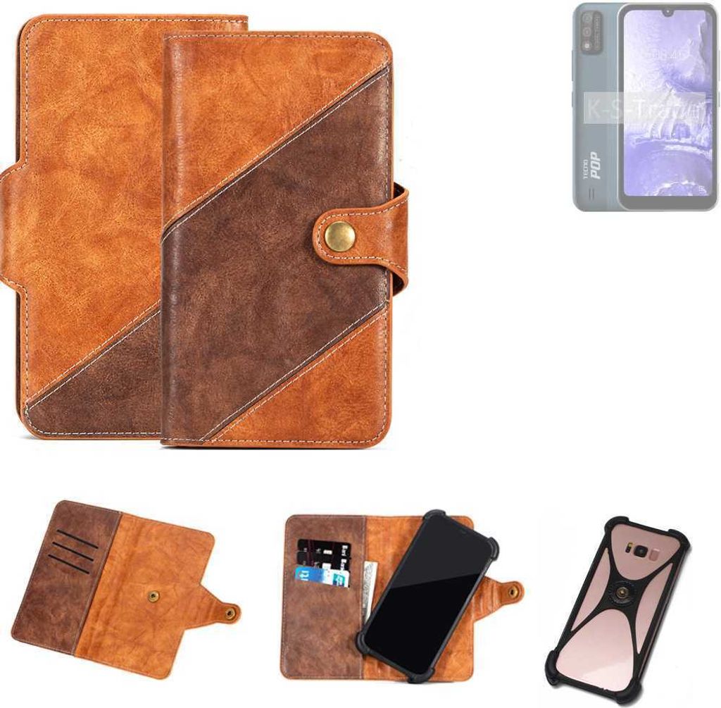 K-S-Trade Handyhülle Schutzhülle Bookstyle Case Wallet-Case kompatibel mit Tecno Pop 5S Cover Klapphülle Kantenschutz Smartphone dunkelbraun braun