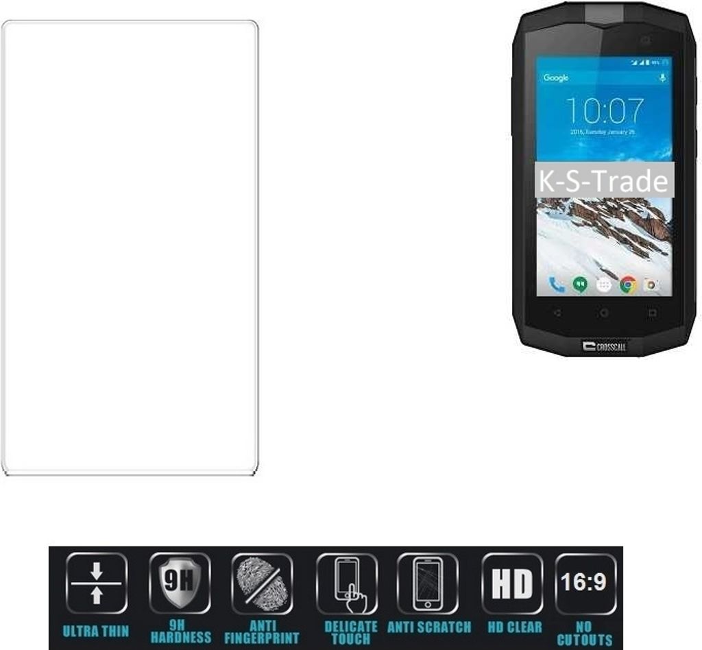 K-S-Trade Displayschutzglas kompatibel mit Crosscall Trekker M1 Hartglas Schutzfolie Glasfolie 16:9 Format, bedeckt keine Seitenbereiche