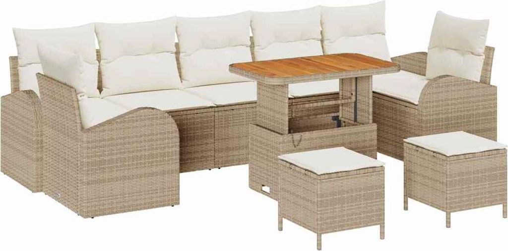 Gartensofa-set mit Kissen 10 pcs Beige Poly-Rattan