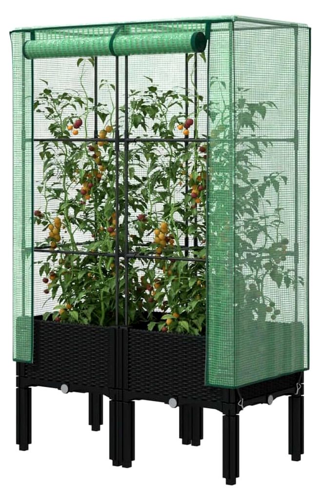Hochbeet mit Gewächshausaufsatz in Rattan-Optik 80x40x140 cm