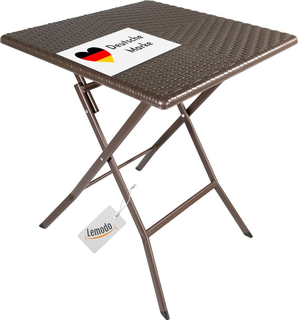 Klapptisch in Rattan-Optik, braun, Balkontisch mit Tischplatte 62 x 62 cm (L x B)