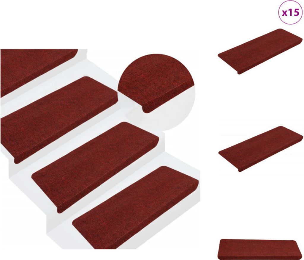 vidaXL Stufenmatten Selbstklebend 15 Stk. 65x24,5x3,5 cm Rot - Stufenteppiche