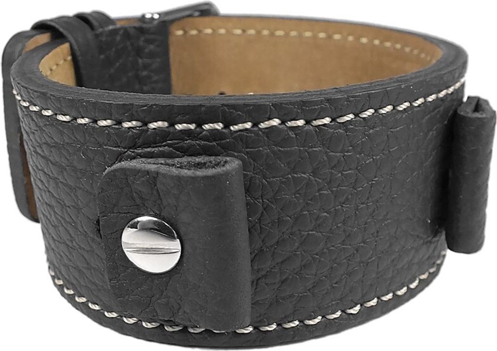 Minott Vigo Uhrenarmband | Leder Schwarz | heller Kontrastnaht 24860S, Stegbreite:16mm