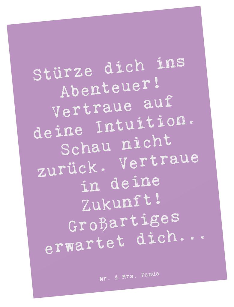 Mr. & Mrs. Panda Postkarte Spruch Tapferkeit und Intuition - Lavendeltraum - Geschenk, Widrigkeiten, Fotokarte, Grußkarte, Ansichtskarte, Großart...