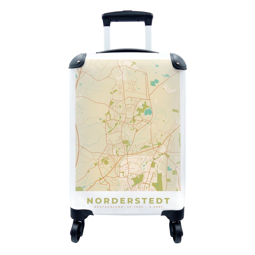 MuchoWow Koffer Handgepäck Trolley Rollkoffer Kleine Reisekoffer mit 4 Rollen - Karte - Stadtplan - Vintage - Norderstedt - Karte - Cabin Size <...