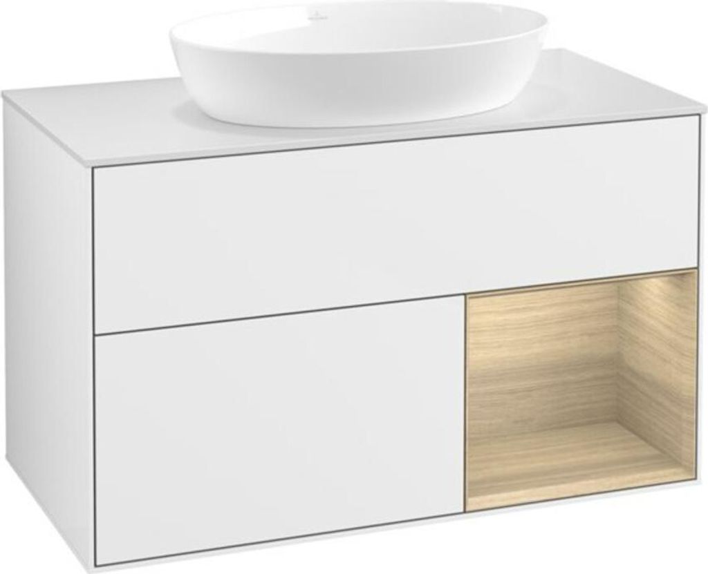 V&B Waschtischunterschrank Wandbeleuchtung Finion 100, Pl wh. m, Reg Oa ven, glo wh. Lac