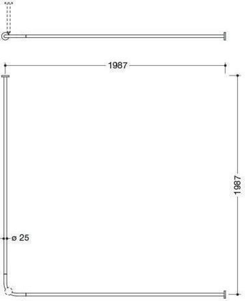HEWI 900.34.10560 SC VH-Stange, d:25,A1/A2=1987,
