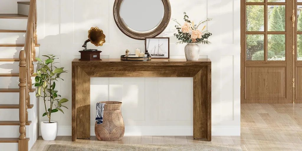Table console bois gris clair 140cm style antique format extra fin - 11