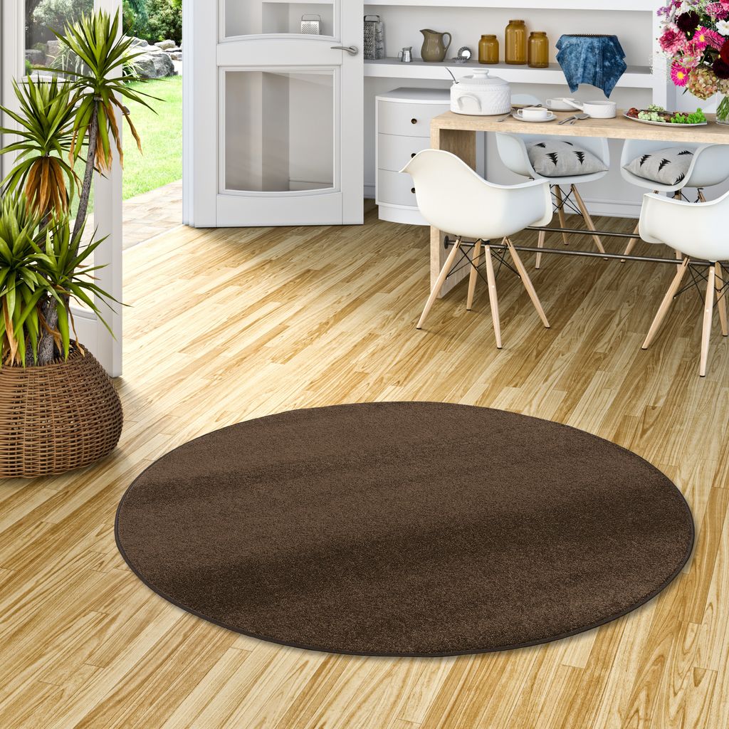 Hochflor Velours Teppich Triumph Dunkelbraun Rund in 7 Größen, Größe:160 cm Rund