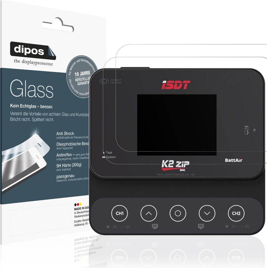 2x Schutzfolie für ISDT K27ip matt - Anti-Shock 9H Folie dipos Glass Kunststoffglas