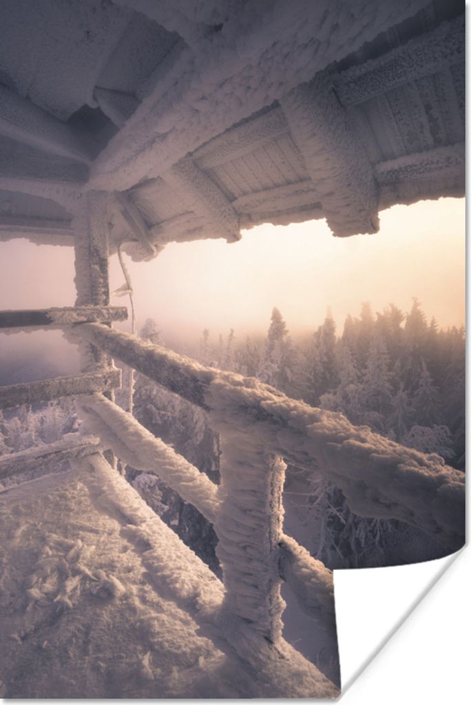 MuchoWow Poster Der schneebedeckte Berg Mogielica in Polen im Winter 120x180 cm - Kunstposter