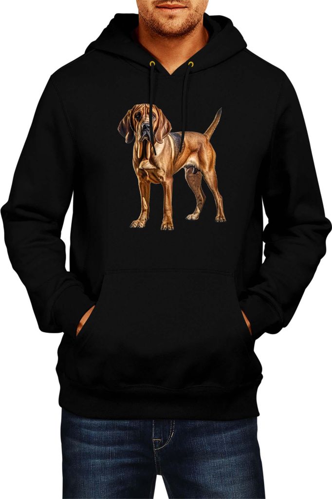 Herren Kapuzenpullover Dogs Breeds Bloodhound Dog Breed 006, Man L / Schwarz